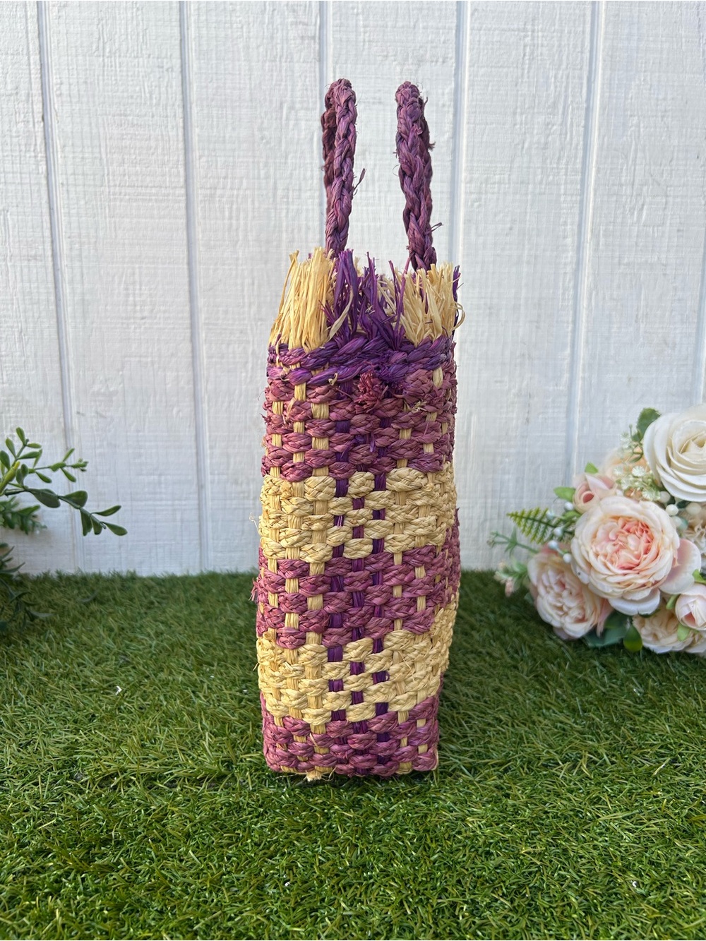 L Space - Charlie Bag - Berry Woven Straw Tote Bag in Purple and Natural New - Picture 13 of 16